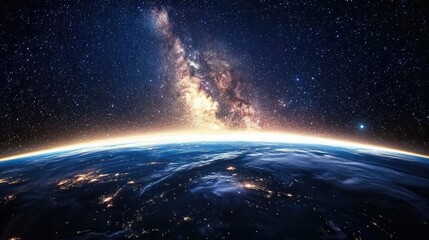 Fototapeta premium The Milky Way galaxy glowing brightly over Earth, with stars filling the sky
