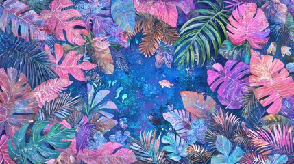 Tropical Leaves Watercolor Illustration   Abstract Pattern   Jungle Background
