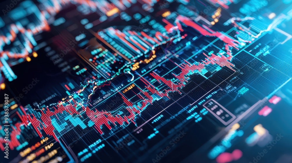Aufkleber stock market data analysis with charts and graphs on screen