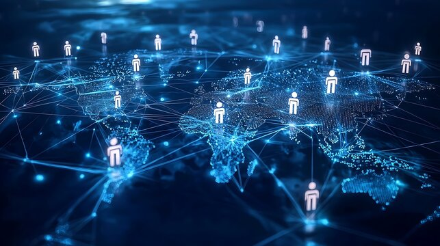 Global business structure of networking. Analysis and data exchange customer connection, HR recruitment and global outsourcing, Customer service, Teamwork, Strategy