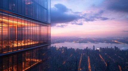 Obraz premium Modern Skyscraper with Cityscape and Sunset View