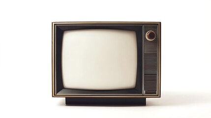An old vintage retro tv television set with blank screen and isolated on a white background.