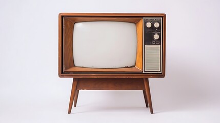 An old vintage retro tv television set with blank screen and isolated on a white background.