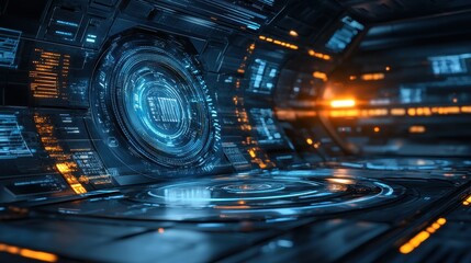 Obraz premium Futuristic Interface with Glowing Blue and Orange Lights