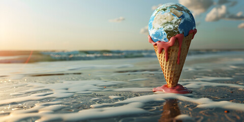 A ice cream cone with the earth 