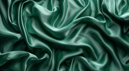 Fototapeta premium Dark Green Silk Satin Fabric with Wavy Drapery Texture for Luxury Concept