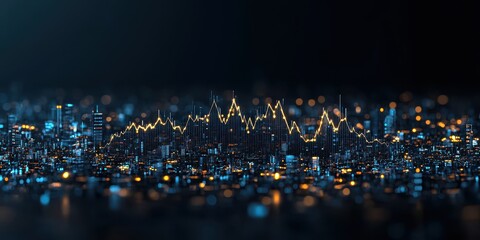 Stock Market Chart over Cityscape at Night