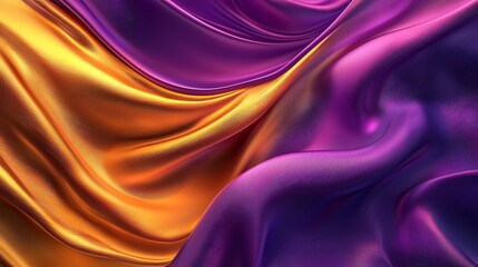 Obraz premium Abstract Background with 3D Wave Bright Gold and Purple Gradient Silk Fabric