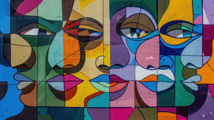Obraz premium Abstract face portrait, colorful street art mural