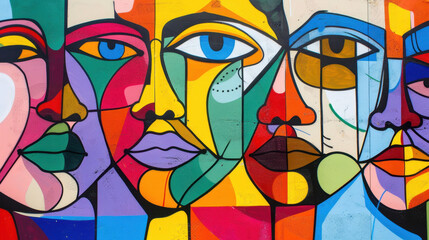 Obraz premium Abstract face portrait, colorful street art mural