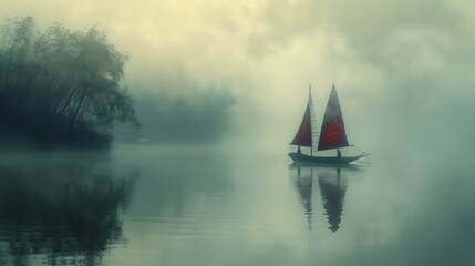 Sailboat in Misty Morning