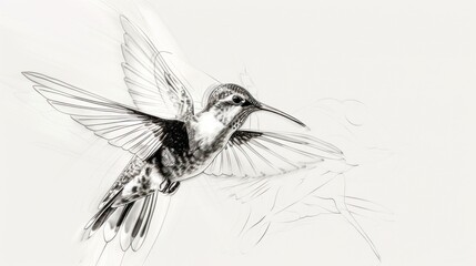 Hummingbird in Flight, Pencil Sketch