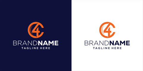 Creative Logo Design Letter C and Number 4, Design Inspiration, Illustration, Vector