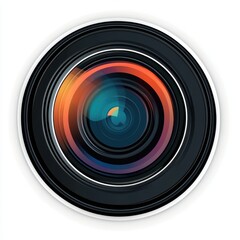 Sticker of a camera lens in circle shape, flat vector illustration, on white background, digital sticker, clipart, icon 