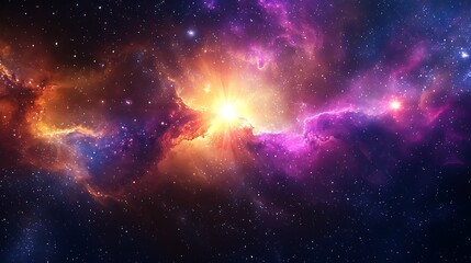 Illustration of a space cosmic background of supernova nebula and stars, glowing mysterious universe