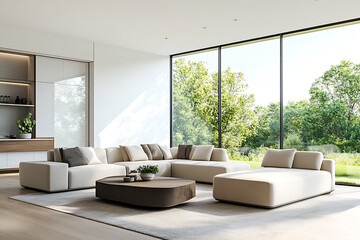 Fototapeta premium A large living room with a couch and a coffee table