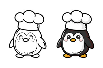 learn to color a penguin wearing a chef's hat, coloring book, coloring pages for children.