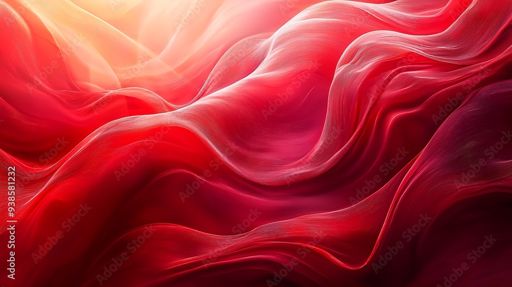 Poster red and white wavy textures form an abstract pattern, full of dynamic movement.