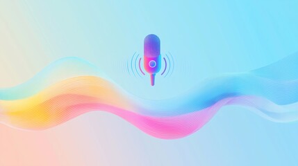 Dynamic voice search interface with vibrant sound waves and a microphone icon on a blue background, representing audio energy and movement in modern web and mobile design.