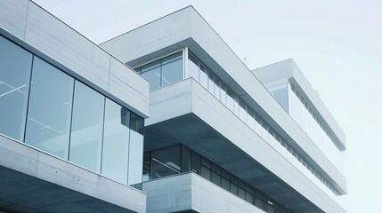 Fototapeta premium Modern office building with clean lines and large glass windows.