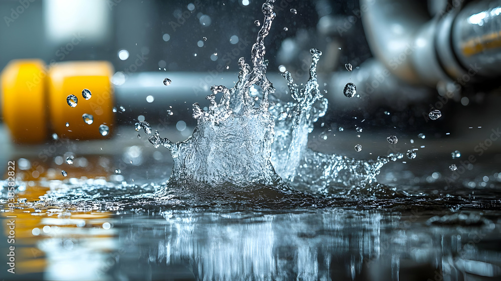 Poster water splash with droplets creating a crown-like shape.