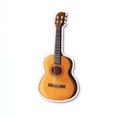 Obraz premium Sticker of a guitar in circle shape, flat vector illustration, on white background, digital sticker, clipart, icon 