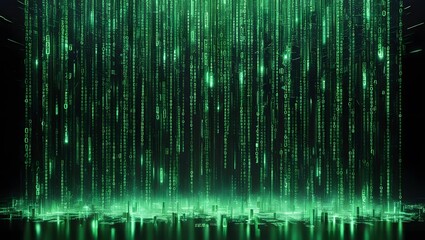 Green matrix data background.