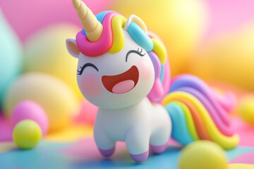 Fototapeta premium Happy unicorn 3d style.