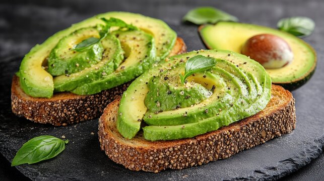 A beautifully arranged plate of Hass avocado toast topped with fresh herbs, capturing the vibrant colors and textures of the ingredients