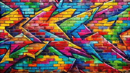 Naklejka premium Colorful urban graffiti tags on a brick wall , street art, spray paint, graffiti tags
