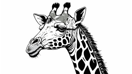 Naklejka premium Giraffe Head Sketch Style - Animal Face Portrait Mammal 