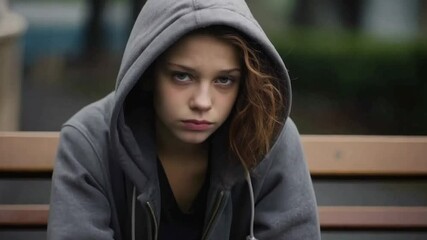 Troubled teenager sad face on street