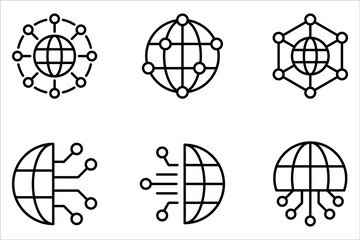 Digital technology icon set, social network, global connect on white background