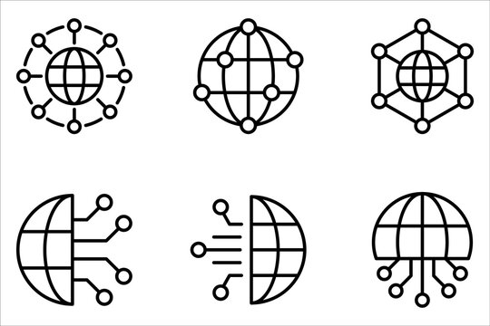 Digital technology icon set, social network, global connect on white background