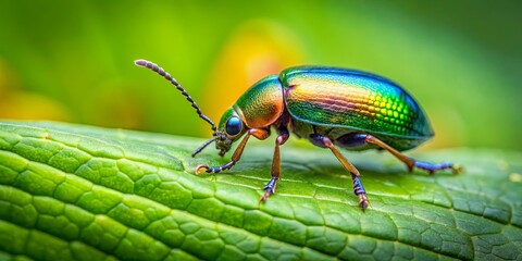 Beetle crawling on a vibrant green leaf, beetle, insect, nature, wildlife, close-up, macro, green, leaf, isolated, small
