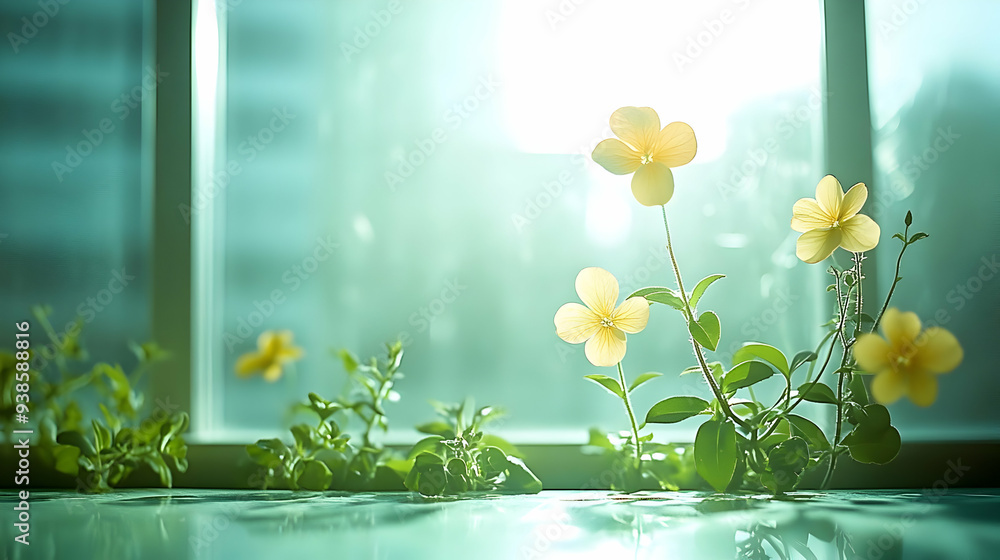 Canvas Prints Yellow Flowers Blooming in a Window.