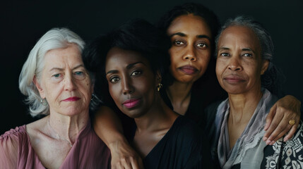 Fototapeta premium Breast Cancer Awareness: Four Women of Diverse Backgrounds United 
