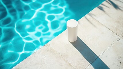 Obraz premium Summer Refreshment by the Pool: White Cream Tube on Floor, Relaxed Leisure Moments