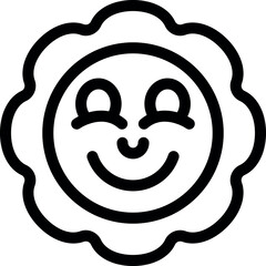 Simple line art icon of a smiling sun, symbolizing joy, positivity, and sunny days