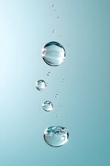 Closeup of Transparent Water Molecules with Light Blue Background