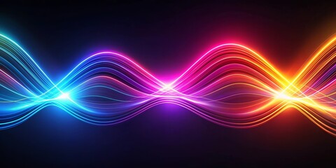 Naklejka premium Dynamic neon light waves in vibrant colors on a dark background, creating a futuristic visual effect, neon, light, waves