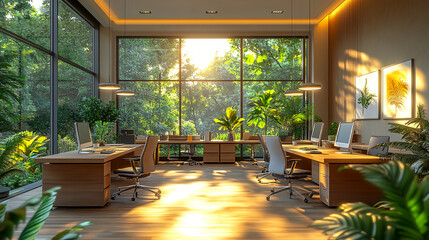 natural office, eco friendly office, white, clean, organized, 