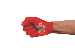 fist punch painted with hong kong flag colors isolated on white background