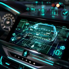 Obraz premium 3D Holographic Car Radio and GPS Display Interface on Automotive Dashboard