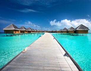Fototapeta premium Beautiful beach with tropical bungalows, maldives