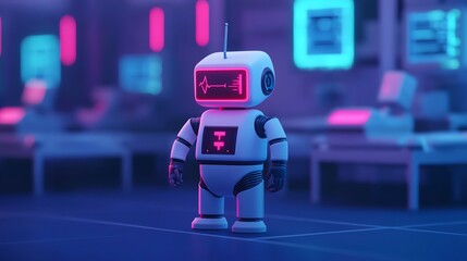 Obraz premium A futuristic AI-powered hospital with robots and advanced diagnostic tools, symbolizing healthcare transformed by AI