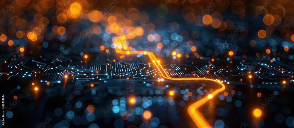 Poster abstract circuit board with glowing lines