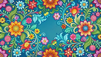 Fototapeta premium Vibrant and intricate floral and scroll pattern design, Colorful, vibrant, intricate, floral, scroll, pattern, design