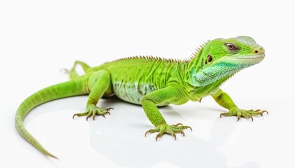 Obraz premium Vibrant Green Iguana on White Background