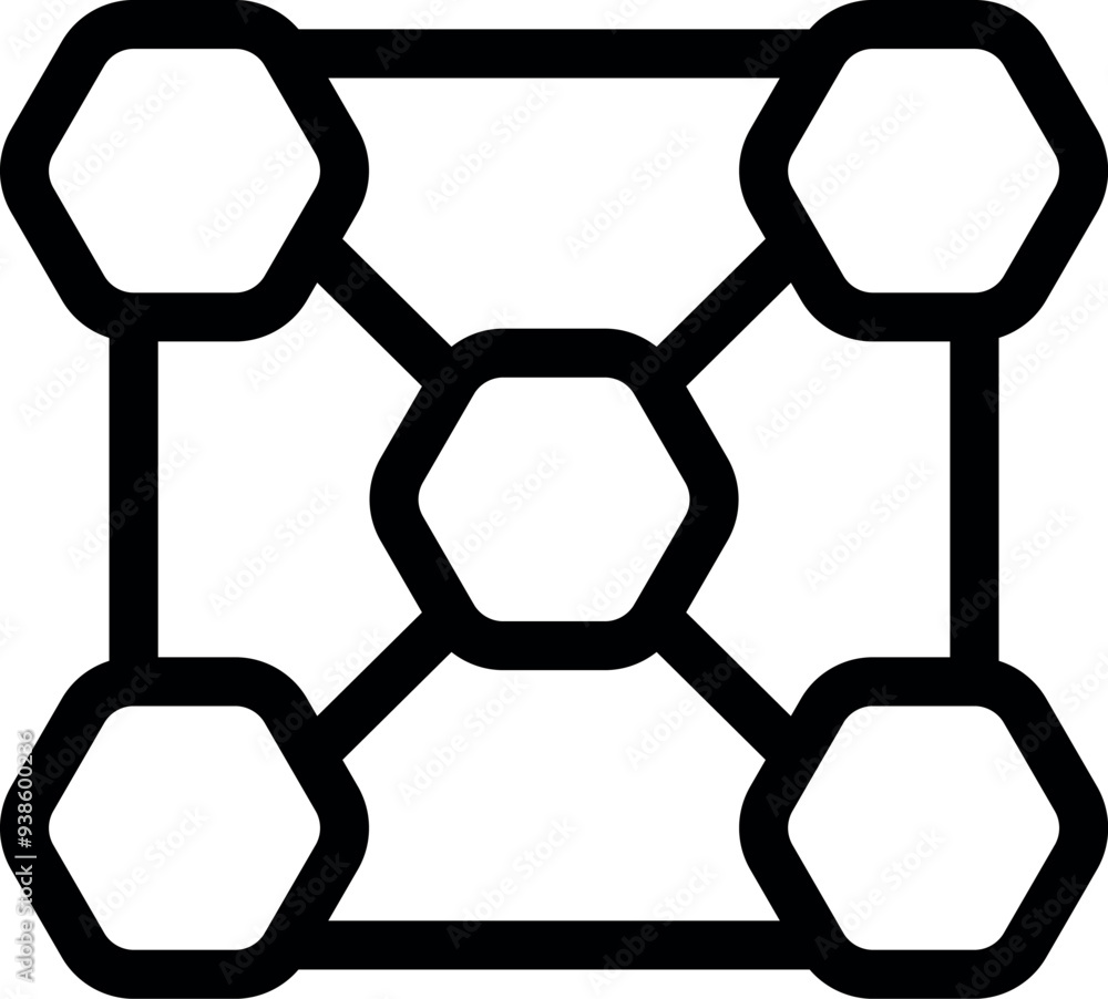 Poster blockchain network connecting hexagon blocks icon, distributed ledger technology